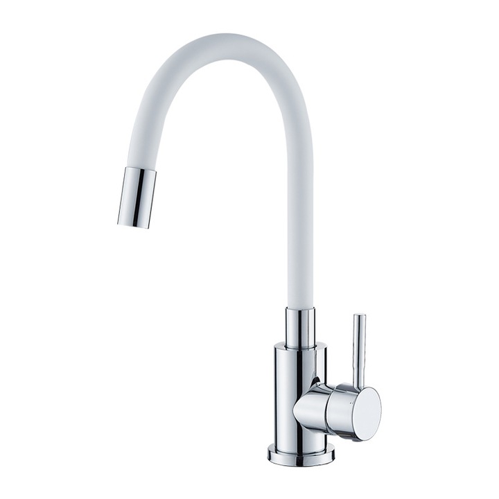 Baterie sanitara flexibila alba, 360° rotativa, cu aerator economisitor de apa