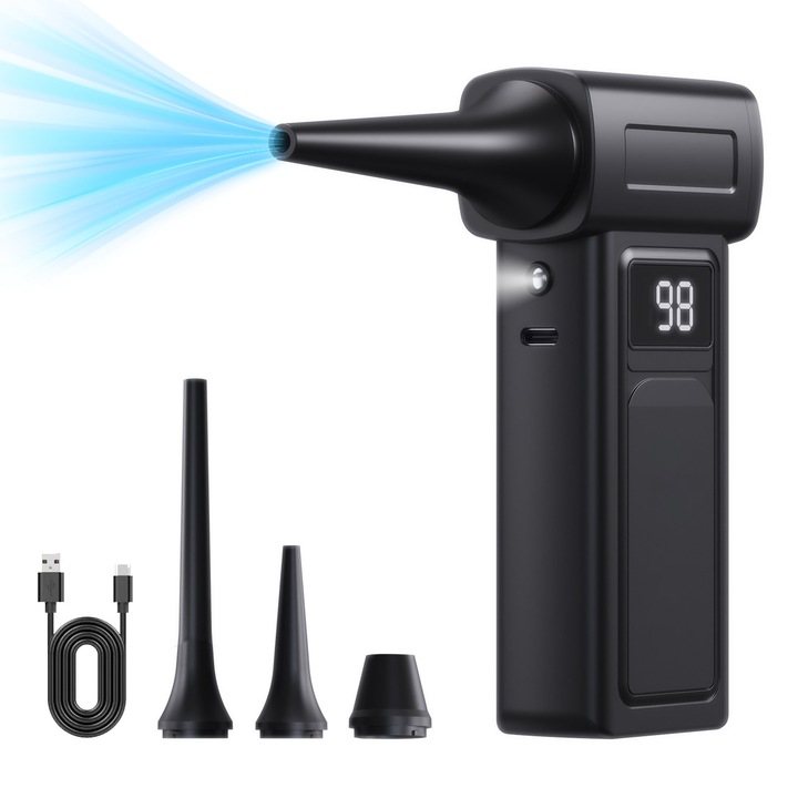 Aspirator portabil, 4 viteze, acumulator 4000mAh, cu LED, pentru curatare auto si electronica