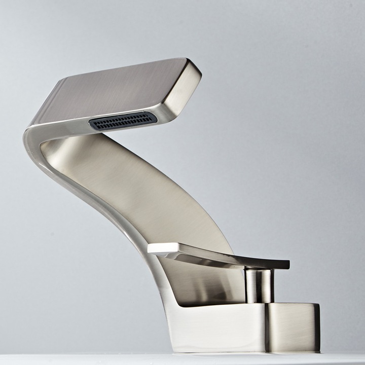 Robinet de baie, design modern, control dual apa calda si rece, ceramica, argintiu