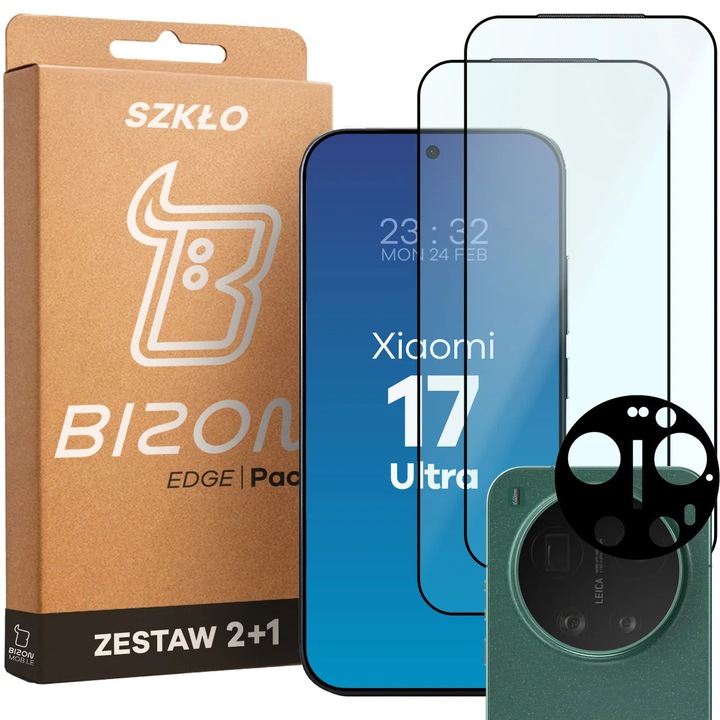 Set 2x Sticlă de protecție și sticlă cameră foto Bizon pentru Xiaomi 17 Ultra, transparentă
