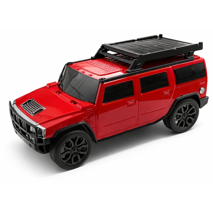 Boxa portabila Bluetooth tip SUV cu panou solar, radio FM, USB, AUX, Type-C, design off-road, rosu