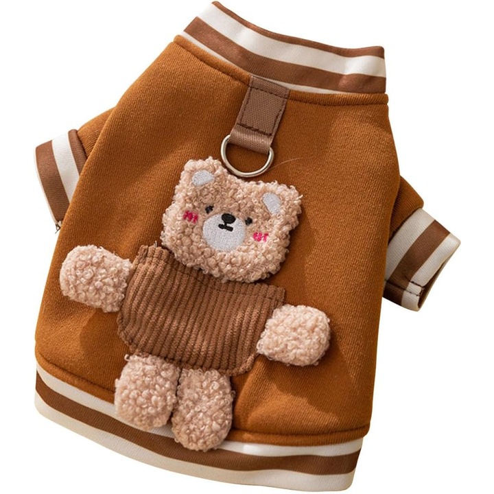 Pulover pentru caini, calduros, model cu urs, marime S, culoare maro