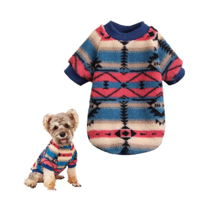 Pulover pentru caini, M, tricotat, multicolor, material moale si calduros, set pentru animale de companie