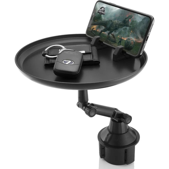 Masa laterala universala pentru masina, suport pentru cana, ajustare inaltime si unghi, montare cu suruburi, negru