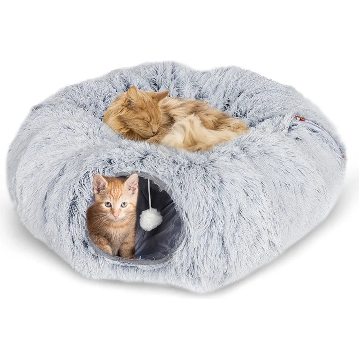 Culcus pentru animale, tunel pliabil, material moale, pentru pisici si caini mici, multicolor