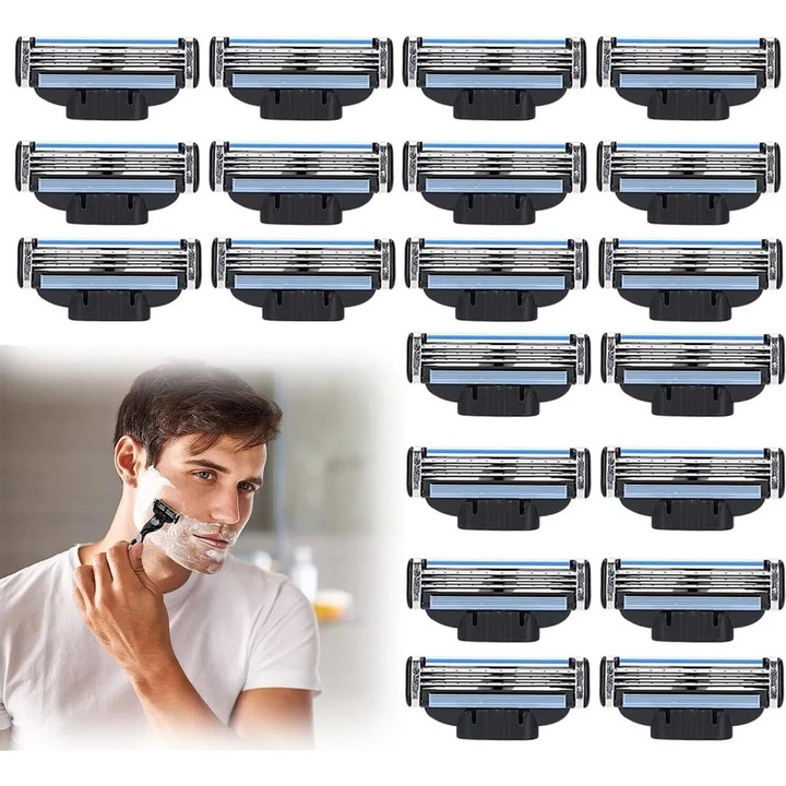 Set de 20 lame de schimb pentru aparate de ras pentru barbati, pentru Mach 3, 3 straturi