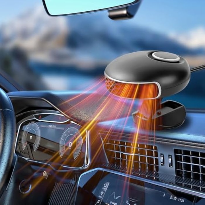 Incalzitor si ventilator auto 12V, portabil, defroster parbriz, montare pe tabloul de bord, multifunctional, instalare usoara
