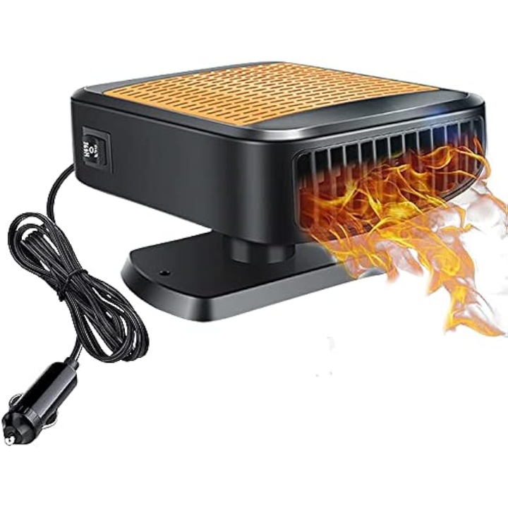Incalzitor portabil auto 200W, 12V, design rotativ 360°, pentru dezghetare si defogare parbriz