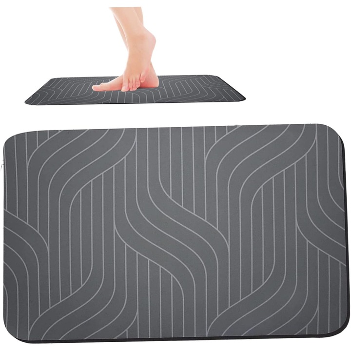 Covoras de baie din piatra, absorbant rapid, antiderapant, 40x60cm, gri