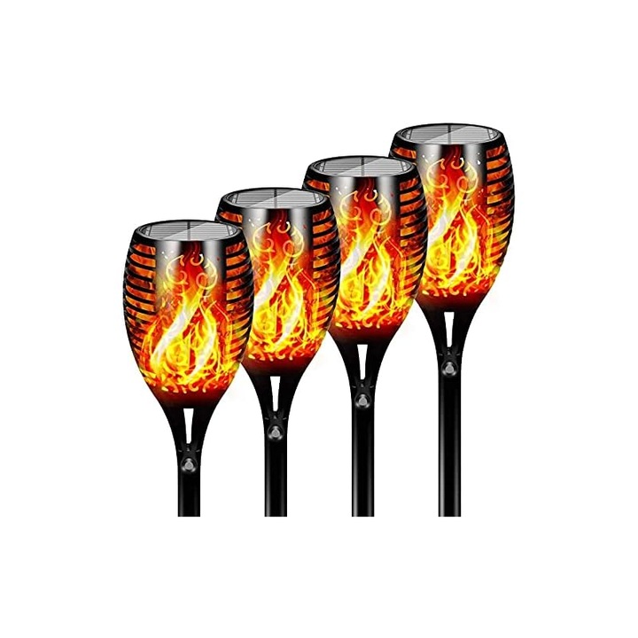 Соларни лампи, 4 броя, 96 LED, ефект на пламък, водоустойчиви, компактни размери