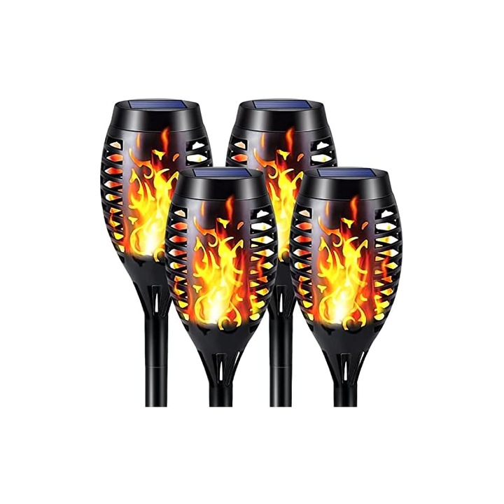 Lampi solare pentru gradina, set de 4, efect flacara, 12 LED, impermeabile, IP65