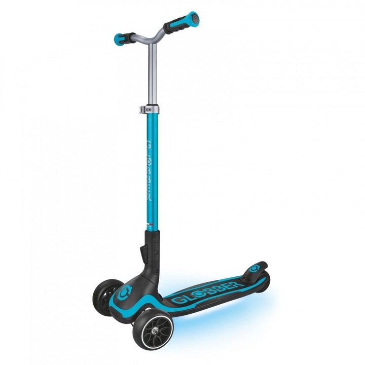 Trotineta Globber Ultimum Lights pentru copii, adolescenti si adulti, ghidon reglabil pe 6 nivele, greutate maxima 100 kg, rulmenti ABEC 9