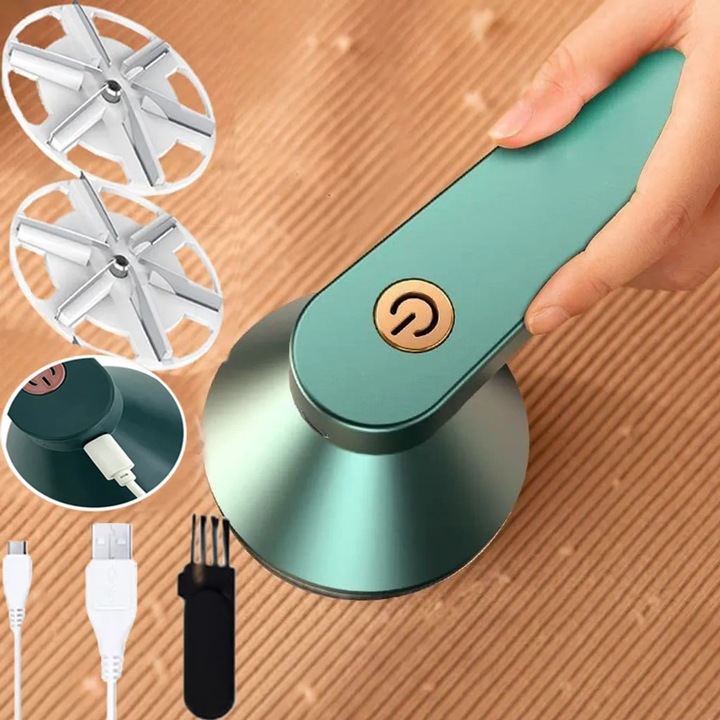 Elektromos szöszeltávolító, újratölthető, USB-vel, fehér/zöld, 2 cserélhető fej, 8W