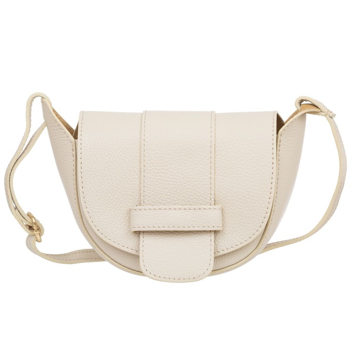 Geanta mica dama Kaletnik, piele ecru, inchidere magnetica, curea detasabila
