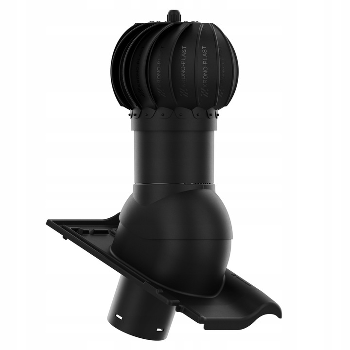 KRONO-PLAST ROTARY gömb alakú szellőző kémény, 150mm, fekete, komplett szett alappal és elvezető csővel