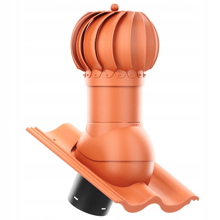 Ventilator de acoperis ROTATIV sferic 125 mm, culoare caramizie mata, baza compatibila cu tigla Benders Palema, dimensiuni 420x334mm