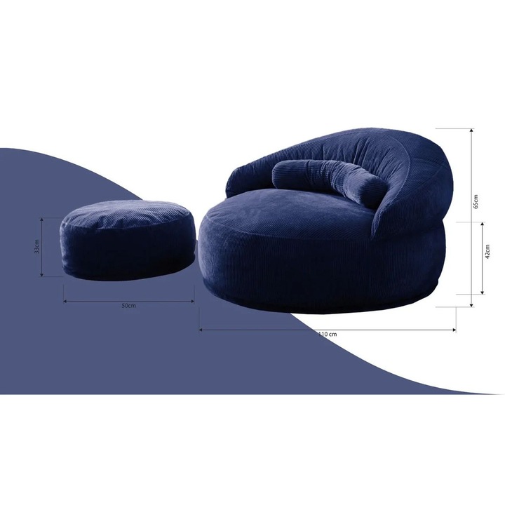 Fotoliu Pufos, Marsah Home, 110x65 cm, nuanta Bleumarin