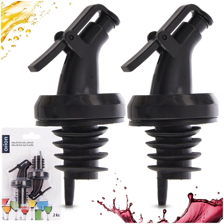 Set 2 Picuratoare Universale Pentru Sticle, Orion, 7.5x3.5 cm, Plastic, Negru, Dozator Lichide Cu Capac De Inchidere Etansa, Turnare Precisa Fara Picurare, Ideal Pentru Ulei Otet Sirop Sau Alcool, Usor De Curatat Si Reutilizabil