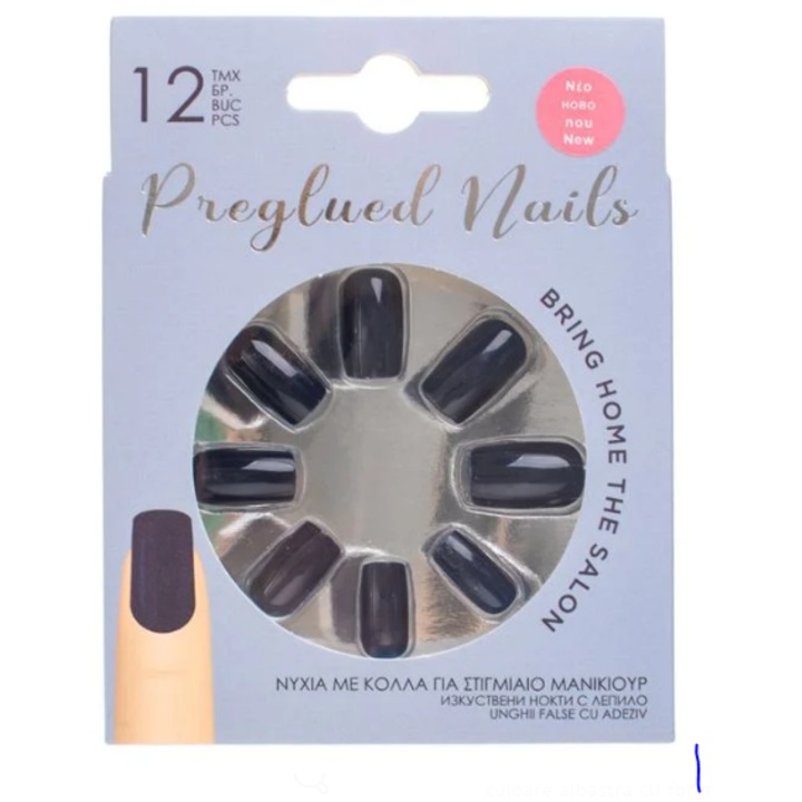 Set Unghii False Albastre cu Adeziv - 12buc