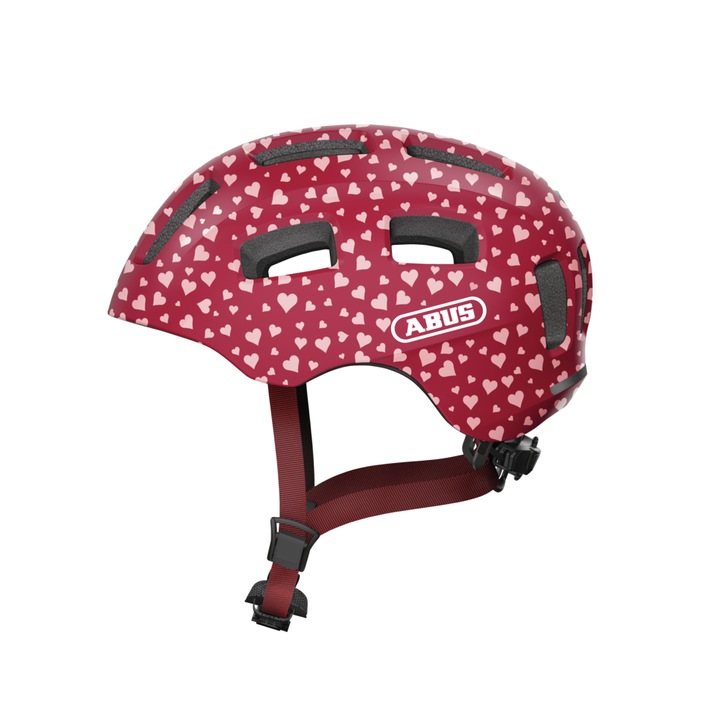 ABUS Youn-I 2.0 kerékpáros sisak, cherry heart, M méret (52–57 cm), LED hátsó lámpa, városi sisak