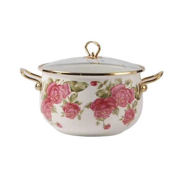 Емайлирана тенджера с капак и декор 24 см. Boshilang 5.5 литра с индукция