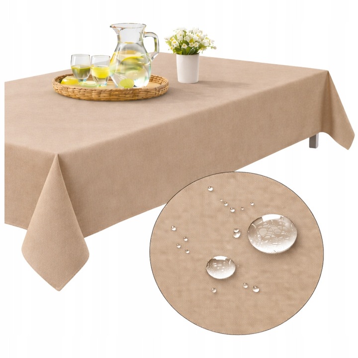 Fata De Masa Gradina, NOW-ART, Impermeabila Si Rezistenta, Ideala Pentru Terasa Balcon Sau Pergola, Lichidele Nu Patrund In Tesatura, Curatare Simpla Cu O Carpa, Material Durabil, Design Clasic, 155 x 220 cm, Bej