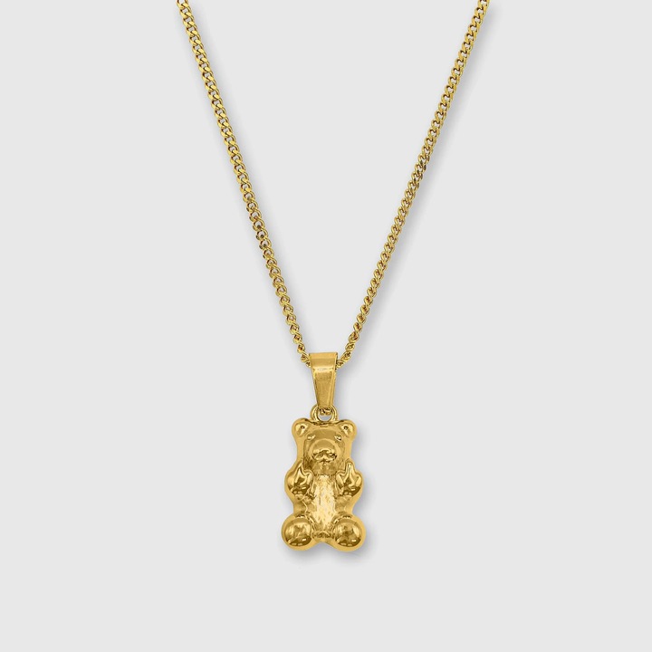 Pandantiv cu Lant Micro Cuban Chain 55cm, Auriu, Inox, Ursulet, CATIVO