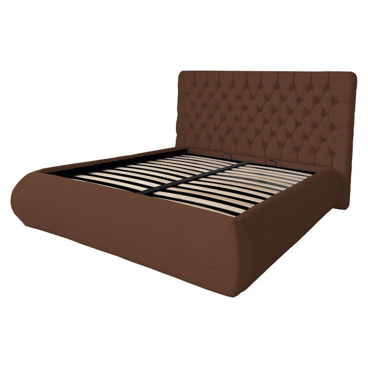 Pat tapitat, cu spatiu de depozitare si somiera rabatabila, Vivo, maro, R22, 160x200 cm
