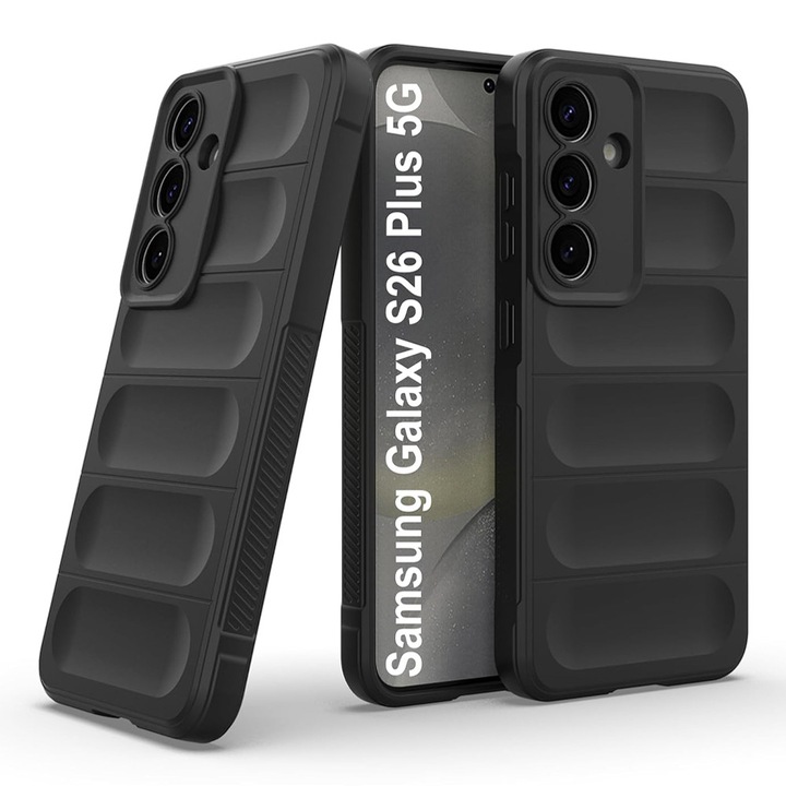 Husa Buffer din Silicon cu Microfibra pentru Samsung Galaxy Galaxy S26 Plus, OPTIM SOLUTION, Military-Grade Resistance, Anti-amprente, Flexible TPU, Negru