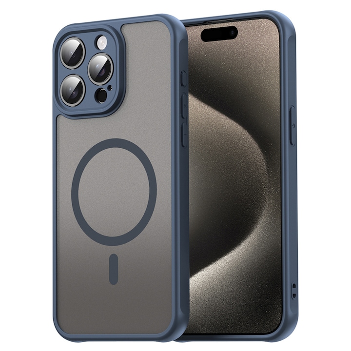 Husa pentru iPhone 15 Pro Comari® Pulse, MagSafe, protectie anti-soc, design mat antiamprenta, bumpere ranforsate, protectie camera, Albastru