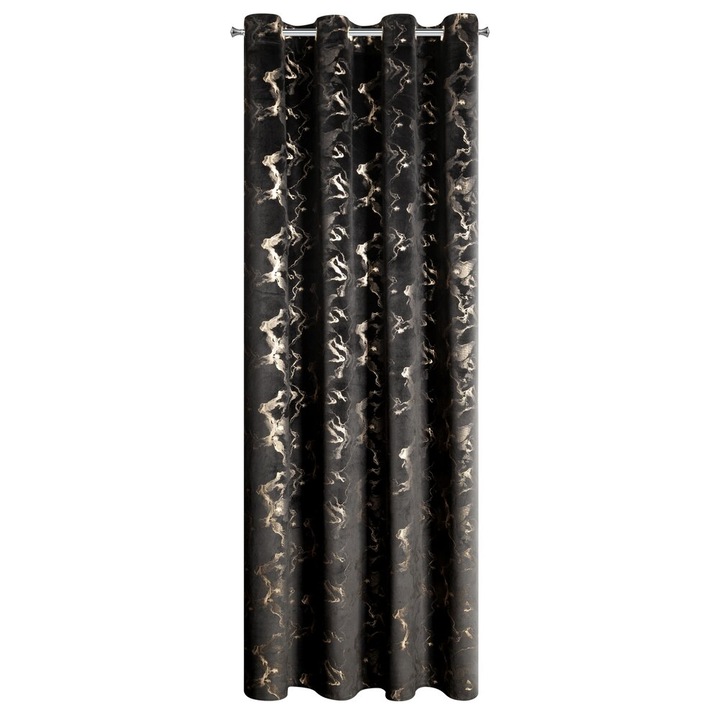 Perdea velur negru cu imprimeu stralucitor, 140x250cm, 8 prinderi - Eurofirany