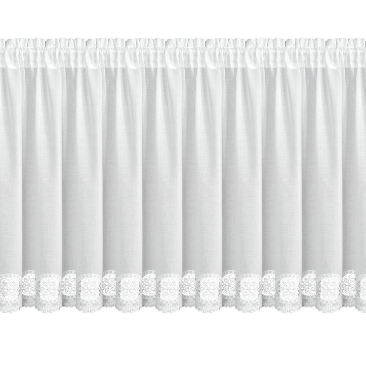 Zazdrostka din bumbac cu broderie azurata, 70x150cm, alba, montare pe tunel