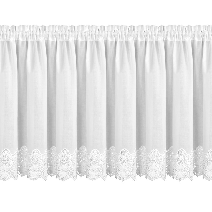 Zazdrostka din bumbac cu broderie azurata, Eurofirany, 70x150cm, alb