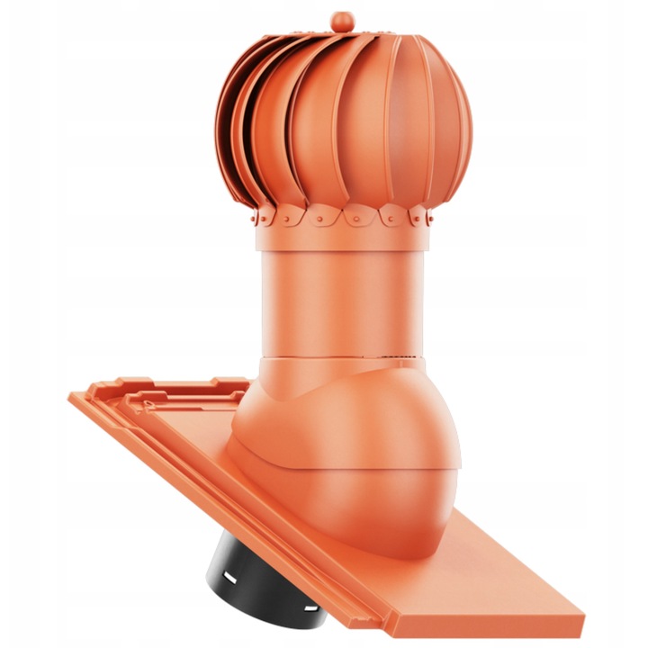 Krono-Plast 125 mm gömb alakú forgó ventilátor, natúr piros színű, komplett készlet alappal és elvezető csővel