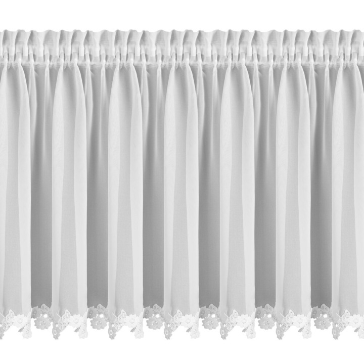 Zazdrostka LILI, 60x150cm, tkanina usoara din sifon, alba, cu flori brodate