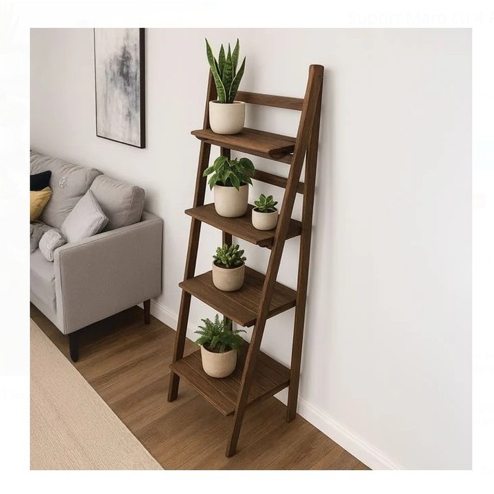 Suport pentru Flori din Lemn, 4 rafturi, 41 x 34 x 113 cm, etajera decorativa pentru ghivece, stil vintage, maro inchis