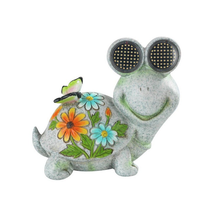 Napelemes kerti figura, teknős világító LED szemekkel, 17 x 20 cm