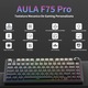 Безжична механична геймърска клавиатура, AULA F75 PRO, 3 режима (Bluetooth/2.4G/Кабел), Hot-Swap, RGB, Anti-Ghosting, Компактна 75%, 4000mAh батерия, 266ч автономност, LEOBOG Reaper, Сив градиент