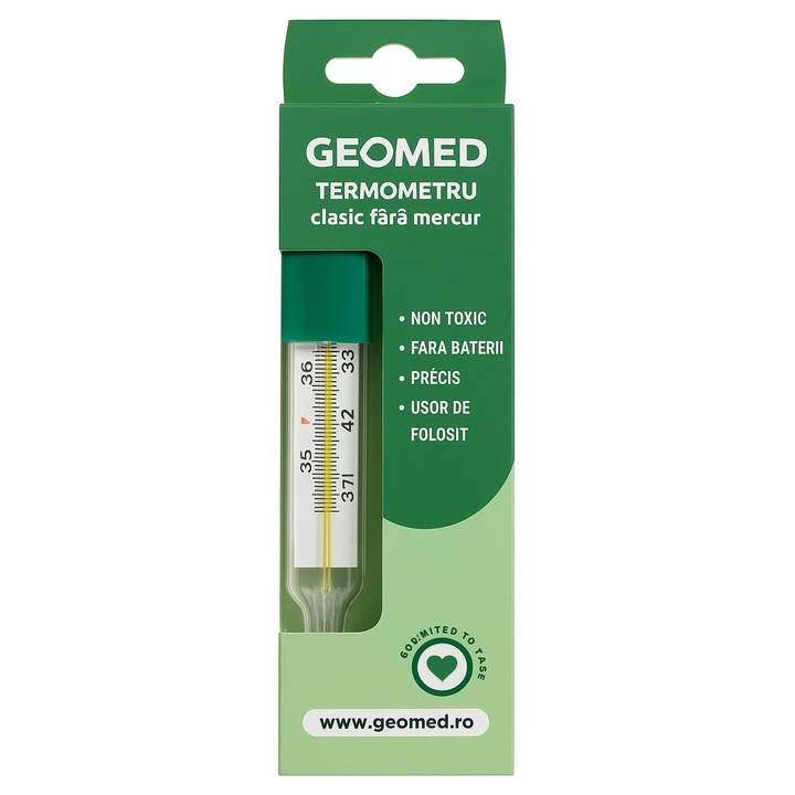 Termometru Geomed, clasic, fără mercur, axilar, 25x5cm