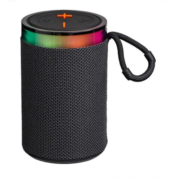 Boxa Portabila Bluetooth cu LED si Radio FM, 5W, wireless, curea transport, neagra