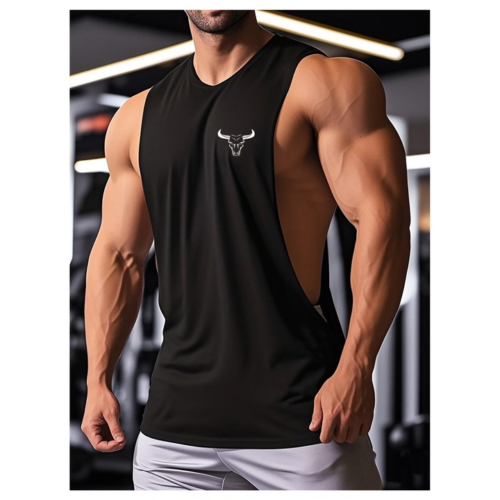 Maieu pentru sala respirabil, absoarbe umiditatea, uscare rapida, elastic, culoare negru, Negru