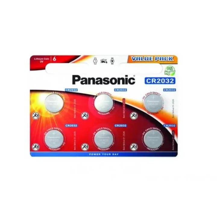 Baterii buton Panasonic CR2032 3V set 6 buc blister