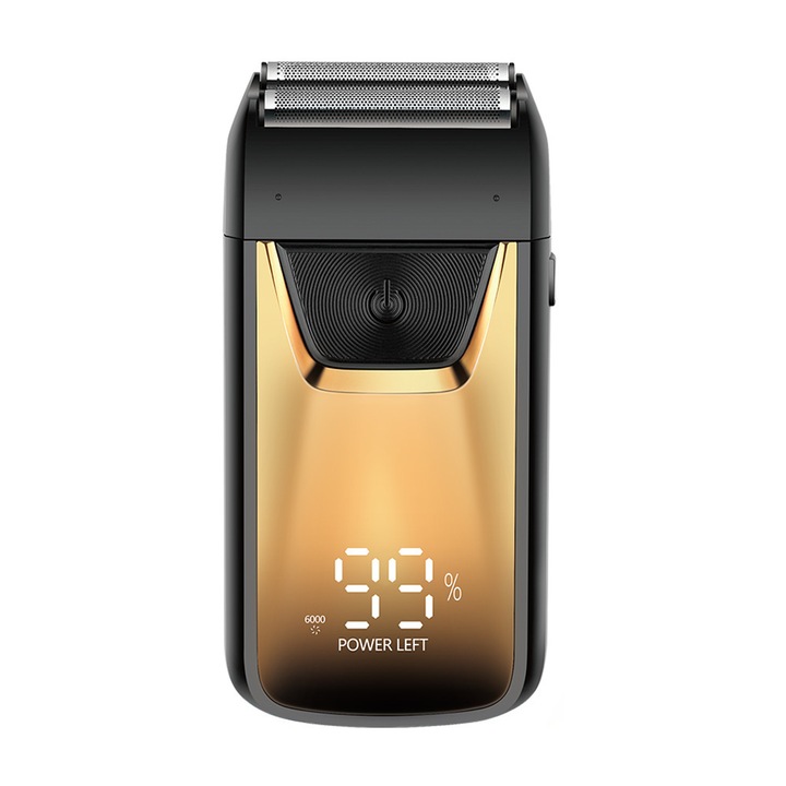 Aparat de ras, structura flotanta, 2 capete de ras cu miscare alternativa, ORBER, ecran LED, incarcare USB, 5 W, 600 mAh, 11, 5 cm × 5, 5 cm, auriu