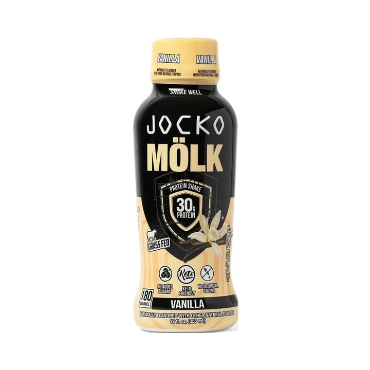 Shake proteic GNC Jocko Molk cu aromă de vanilie, 30 g proteine, 355 ml