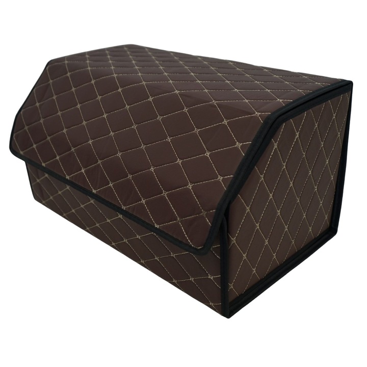 Autós tárolódoboz, Daemi, összecsukható csomagtartó rendező, 2 rekeszes, Havana barna, 55x30x30cm