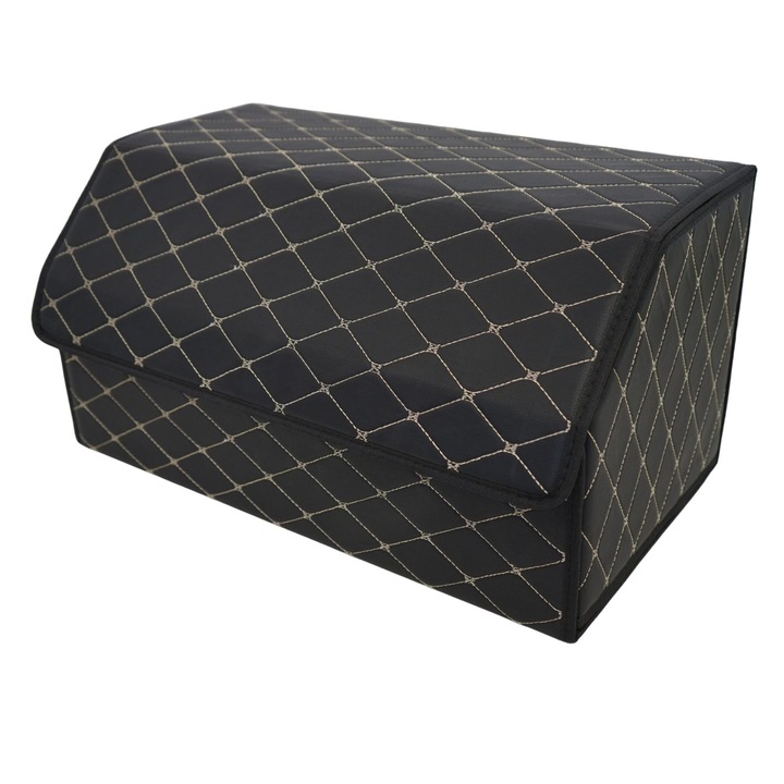 Autós tárolódoboz, Daemi, prémium rendszerező, összecsukható, vízálló, fekete/fehér, 55x30x30cm