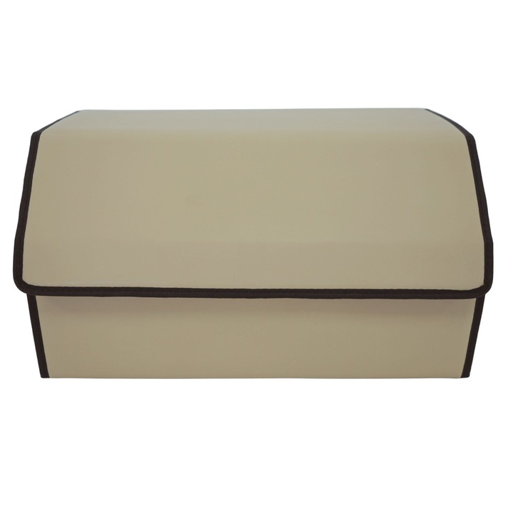 Cutie de Depozitare Auto, Flippy, Organizator Premium Portbagaj, Geanta Multifunctionala din Piele Ecologica, 2 Compartimente Depozitare, Pliabil si Rezistent la Uzura, Bej, 55 x 30 x 30cm