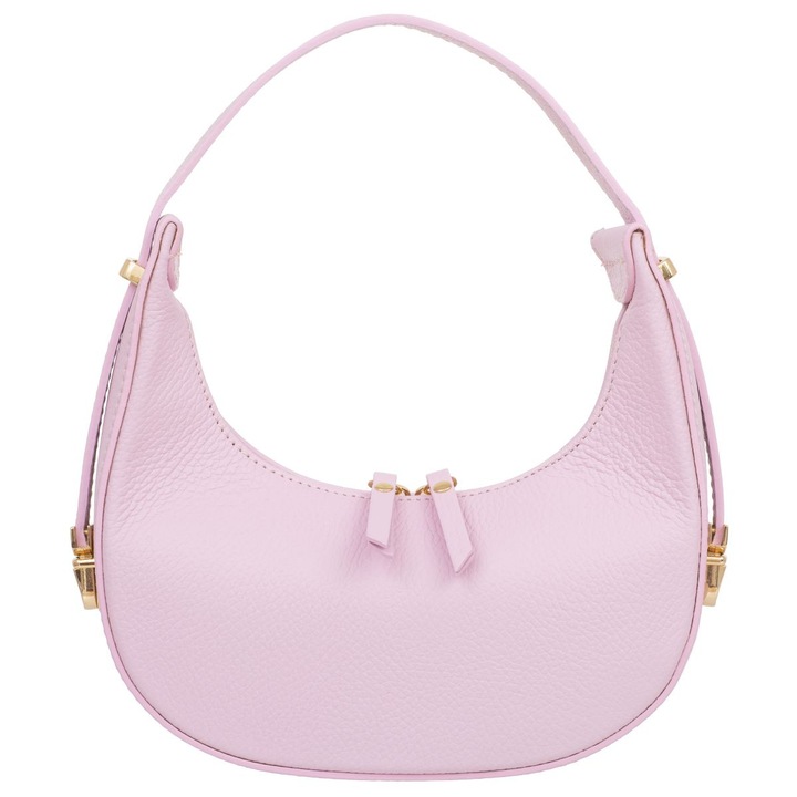 Geanta mica de dama, Kaletnik, model Mezzaluna, piele, roz, cu fermoar