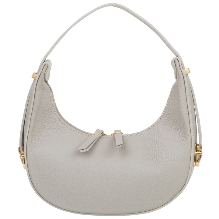 Geanta mica de dama Kaletnik, model Mezzaluna, gri, piele, compartiment principal cu fermoar