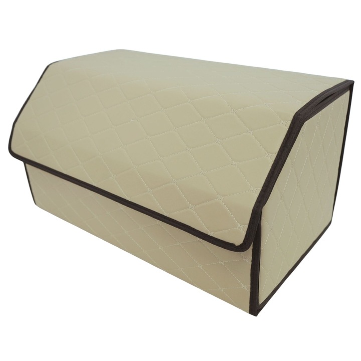 Autós tárolódoboz, Daemi, 2 rekeszes, műbőr, világos bézs, 55x30x30cm